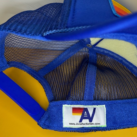 NWOT Aviator Nation Logo Rainbow Vintage Trucker Hat – Royal Blue Unisex - Picture 4 of 7